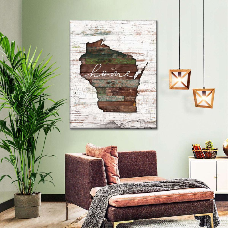 «Wisconsin Home Map» sur impression sur toile, H 10 po x l 8 po x P 1 po