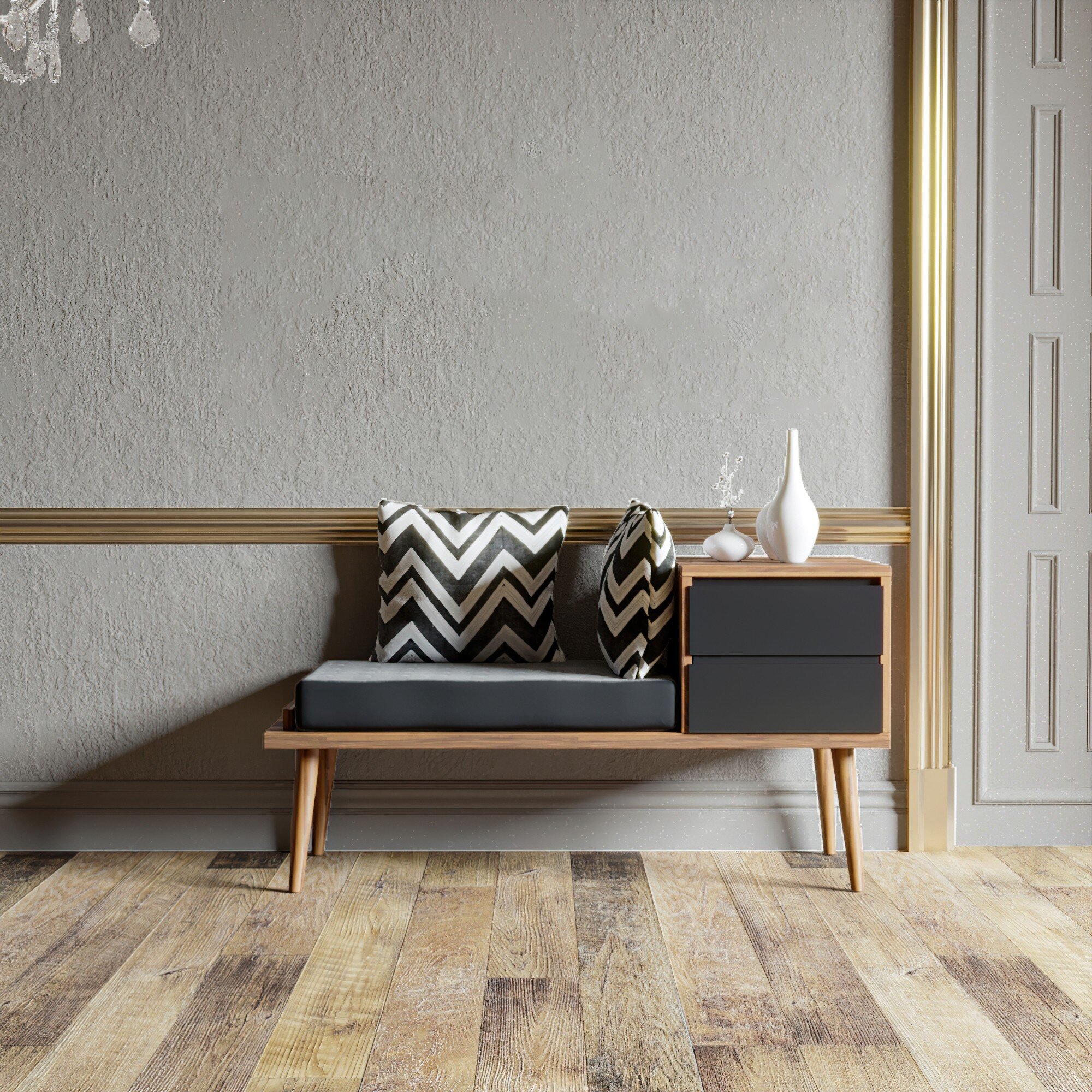 Walnut Upholstered Shoe Storage Cabinet with Door&Shelf Entryway