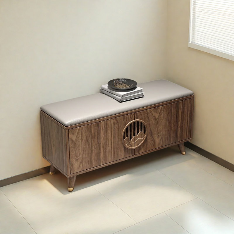 39.4in Multi-functional Shoe Storage Bench, Light Walnut