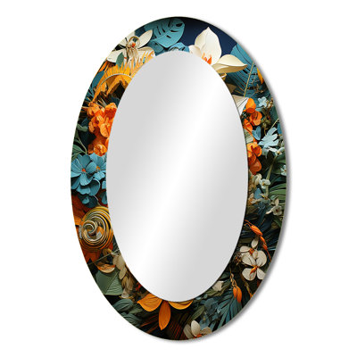 Orange Blue Tropical Tangle II - Multi-Color Oval Wall Mirror Decor
