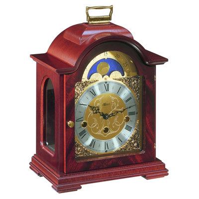 Traditional Analogue Walnut Solid Wood Mechanical Tabletop Clock in Dunkelrot