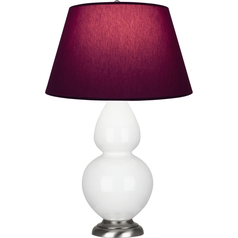 Lampe de table double gourde en céramique, Marguerite émaillée / argent antique, Prune / lavande, Argent argent