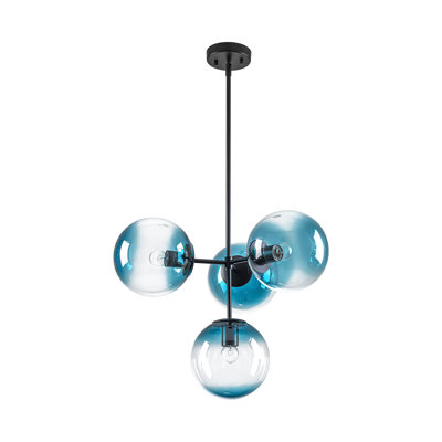 4-Light Modern Gradient Blue Glass Convertible Pendant & Semi Flush Mount Ceiling Light