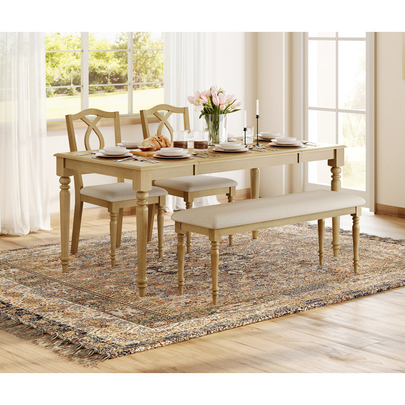 Ensemble de table de salle à manger 4 pièces - Comprend une table de salle à manger, un banc rembourré, deux chaises de salle à manger en bois, un ensemble de salle à manger de style campagne, chêne