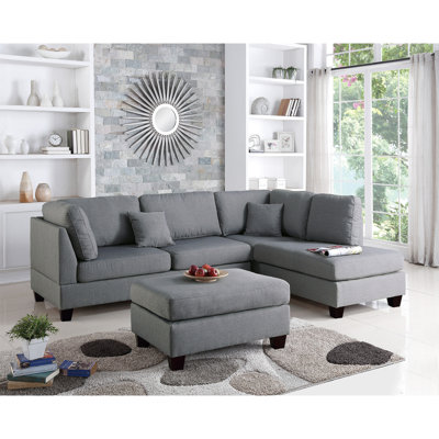 Caitlynne Modern Sofa Polyfiber Reversible Sectional Sofa With Ottoman