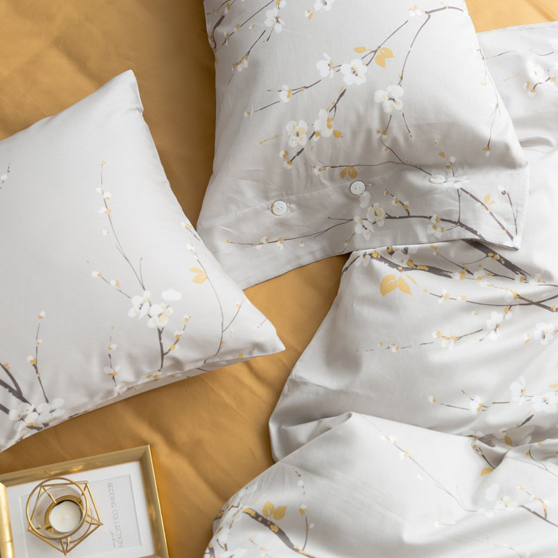  Ensemble de housse de couette blanc cassé et jaune, Housse de couette de très grande taille et 2 taie