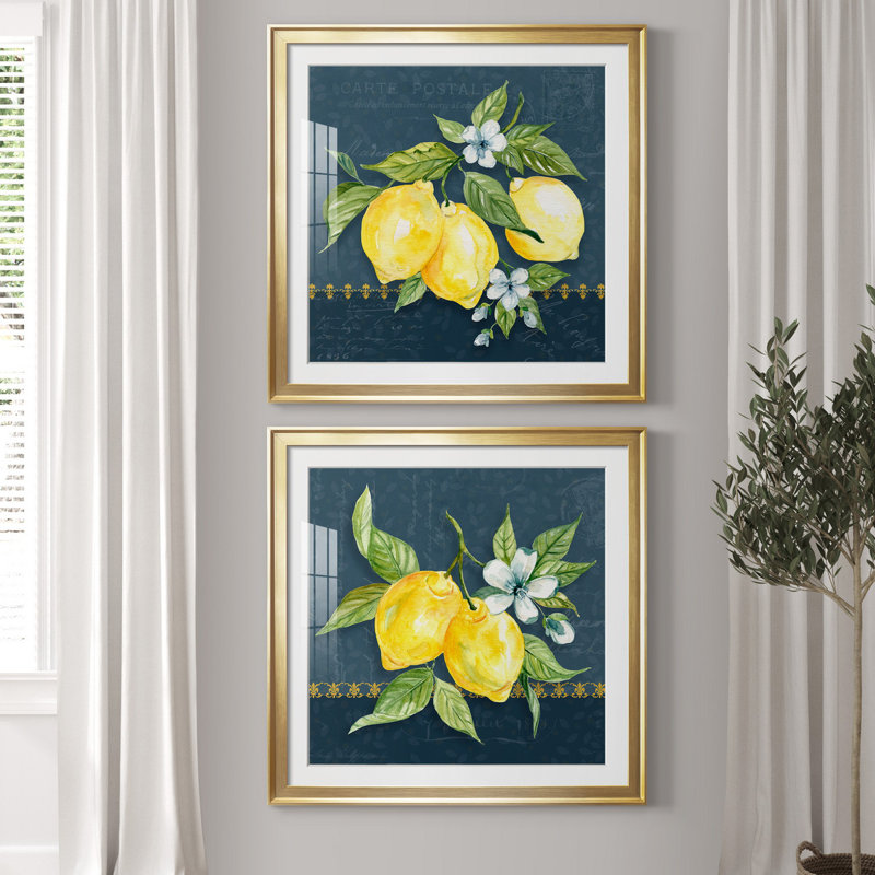 «Blue Lemon Squeeze I», ensemble de 2 impressions, Impression encadrée avec passe-partout, H 34,5 po x l 69 po x P 1,5 po