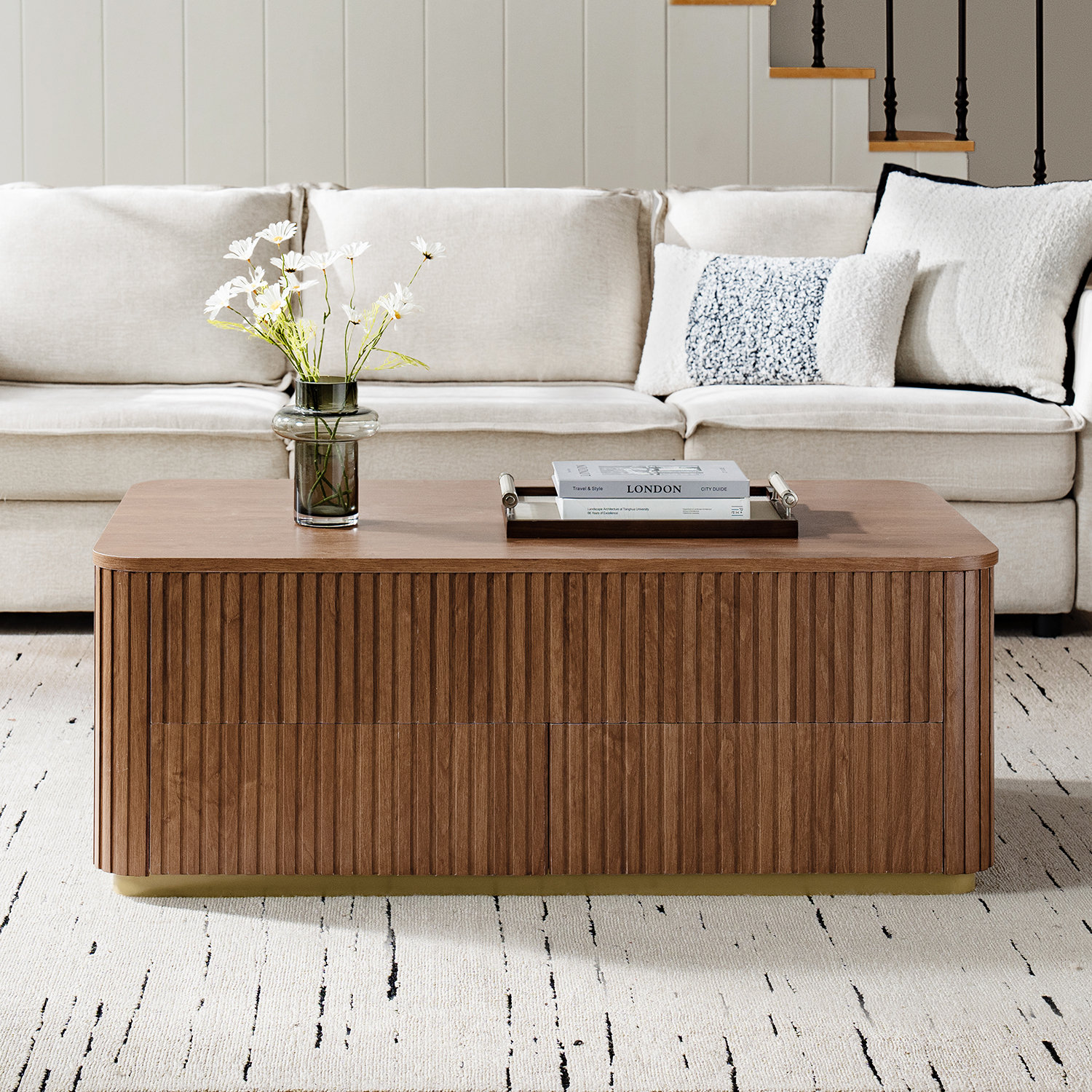 Latitude Run® Jadida Lucrecia Modern 47.75"W Fluted Lift-Top Coffee Table WIth Storage & Reviews | Wayfair