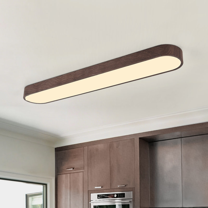 Bretton Rustic Modern Round-Corner Rectangle LED Flush Mount Ceiling Light