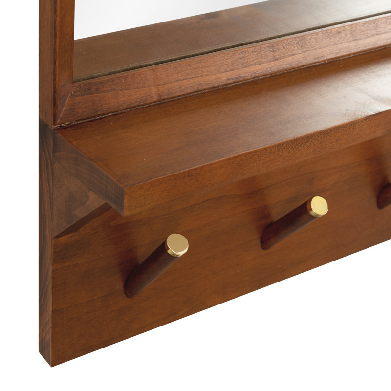 Jaela Wood Flat Mirror with Shelves, Walnut Brown, 24" x 24"