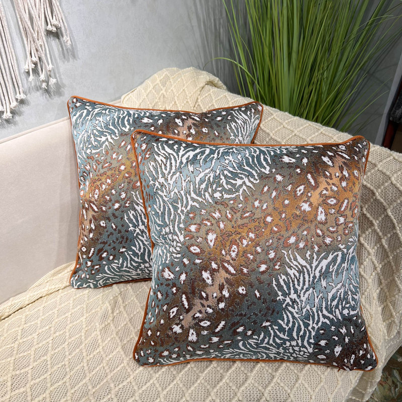 Jacquard Pattern Animal Print Pillow Cover, 18" H x 18" W, Orange