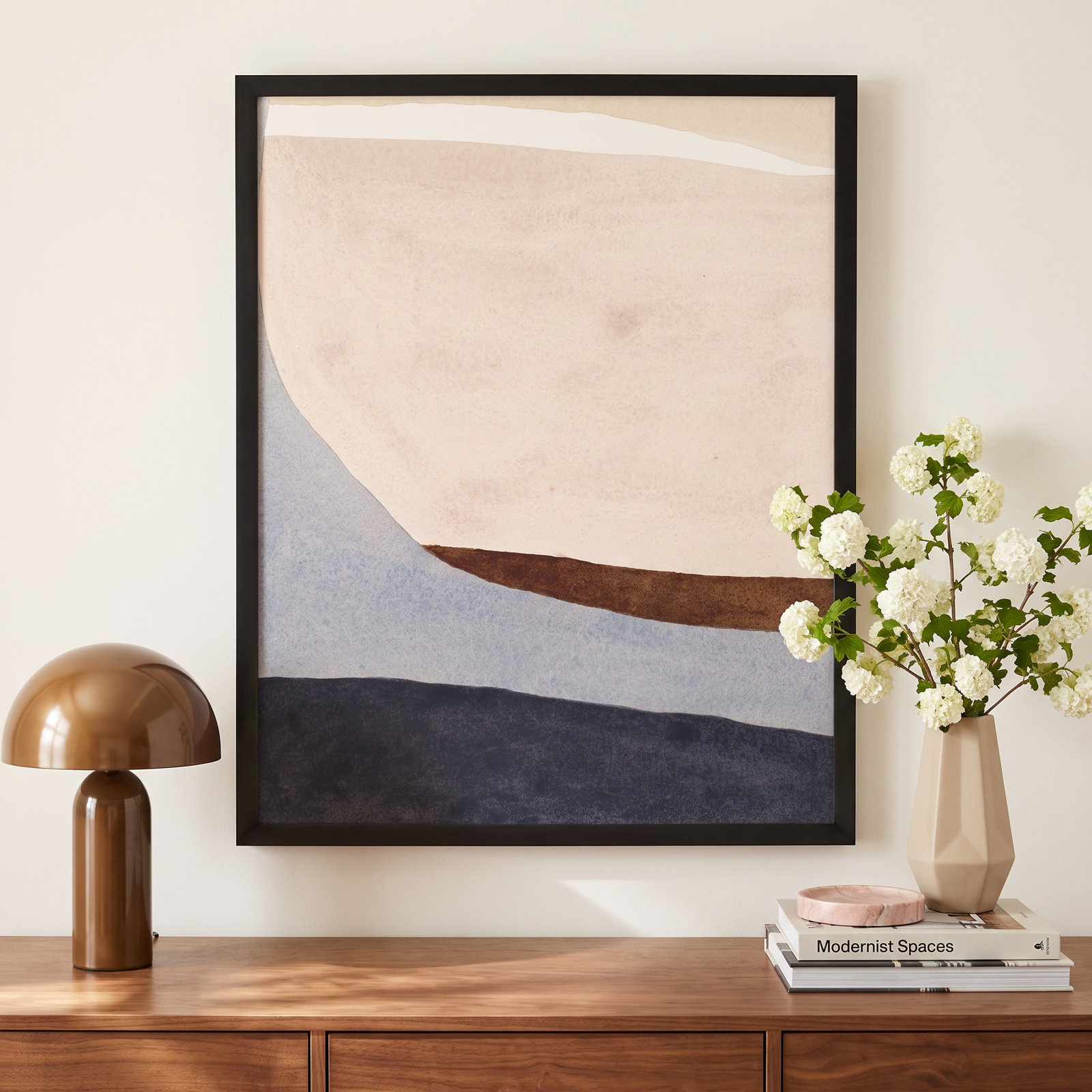 Divided "Divided by Blue 2" Painting, 38" H x 30" W x 1.25" D, Black Framed