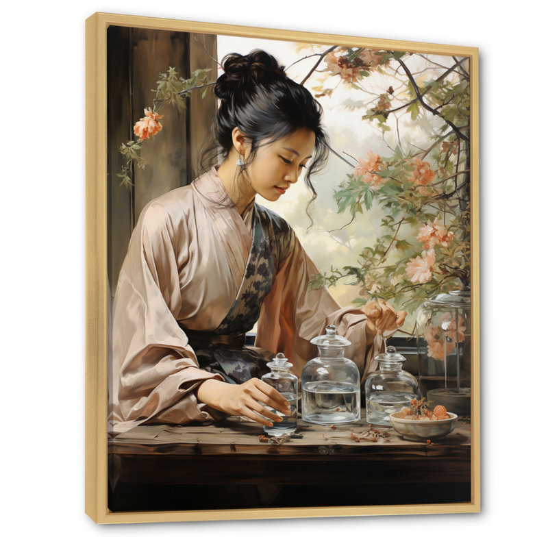 Cobbins Asian Art Harmony In Tea V, reproduction d'art sur toile, Cadre flottant brun, H 44 po x l 34 po x P 1,5 po