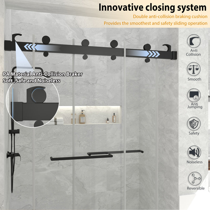 Gargy 69"-72"W x 78"H Frameless Double Sliding Shower Door with Dual Door Stops and 5/16" (8mm) Clear Tempered Glass