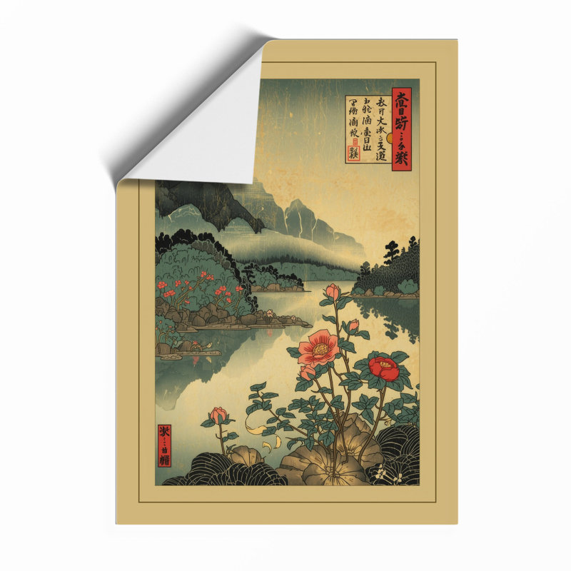 Peonies Over Mountain Vale Japandi - Print, Unframed, A1 - 84.1 x 59.4 cm