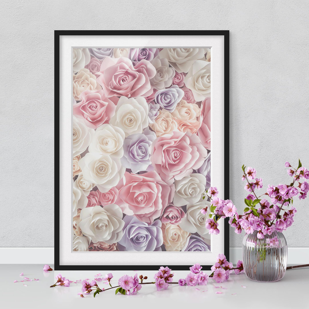 Gerahmtes Papierbild Pastell Paper Art Rosen