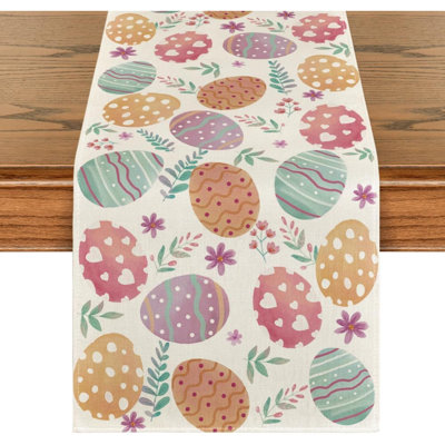 Watercolour Easter Eggs Table Runner, Seasonal Spring Kitchen Dining Table Decoration For Home Party Decor