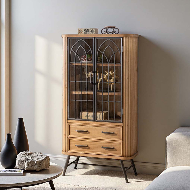 Solid wood and iron combination display cabinet