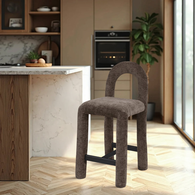 Amari Stool, Chenille Fabric, Brown