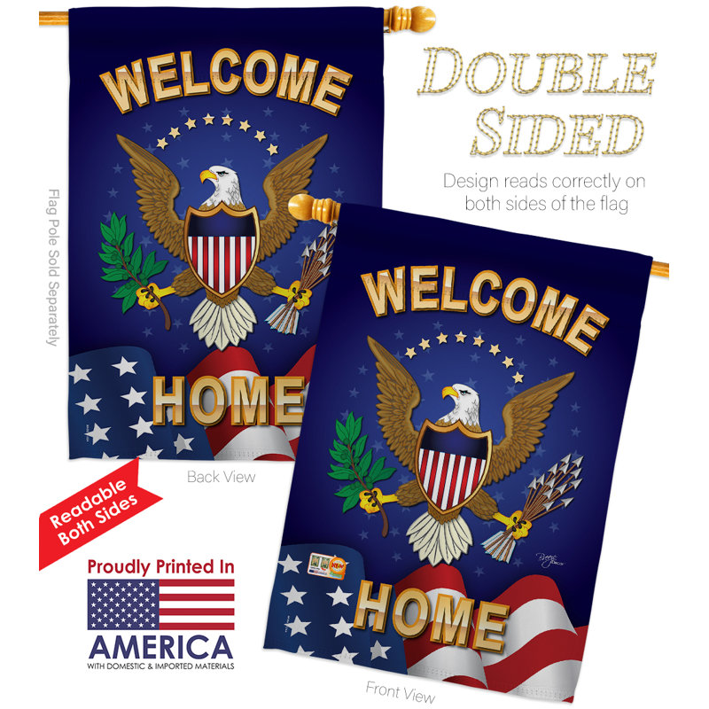 « welcome home », impression de polyester de 2 côtés 40 x 28 po ensemble de drapeau