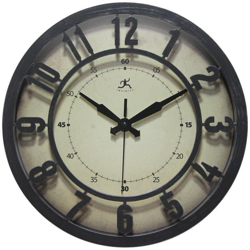 Horloge murale ronde en plastique 12 pouces - noire