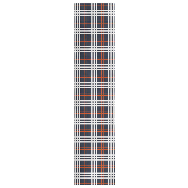 Paid Polyester Table Runner, 90" L x 16" W, Dark Navy/Orange/White