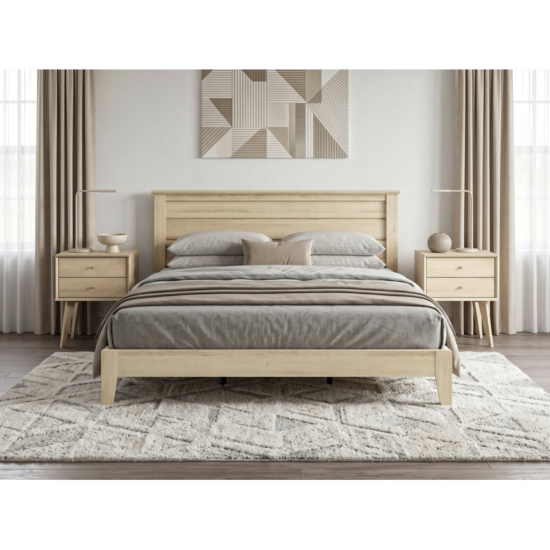 Ensemble de chambre à coucher coordonnée 3 pièces Branquinha, Chêne d'Oslo, Trois pièces : lit, 2 tables de chevet