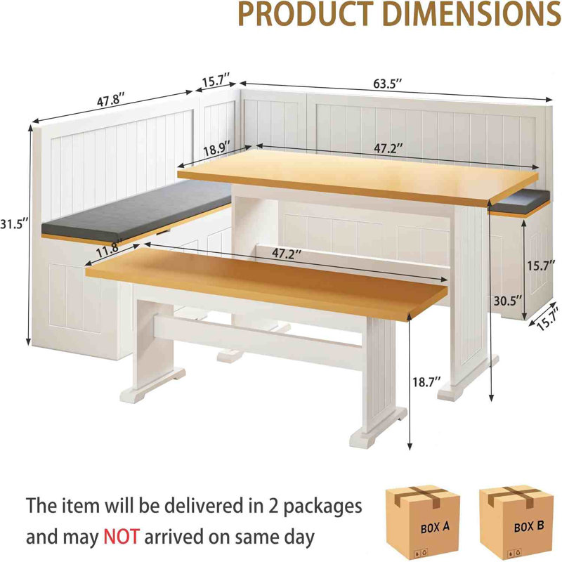 63x63" Breakfast Nook Dining Set, L Shaped Corner Bench with Back, Table Bench Set with Storage