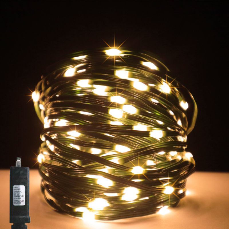Aaraf 82' Led String Lights Clear Rubber Strand 8 Mode Adapter Indoor Outdoor, Green