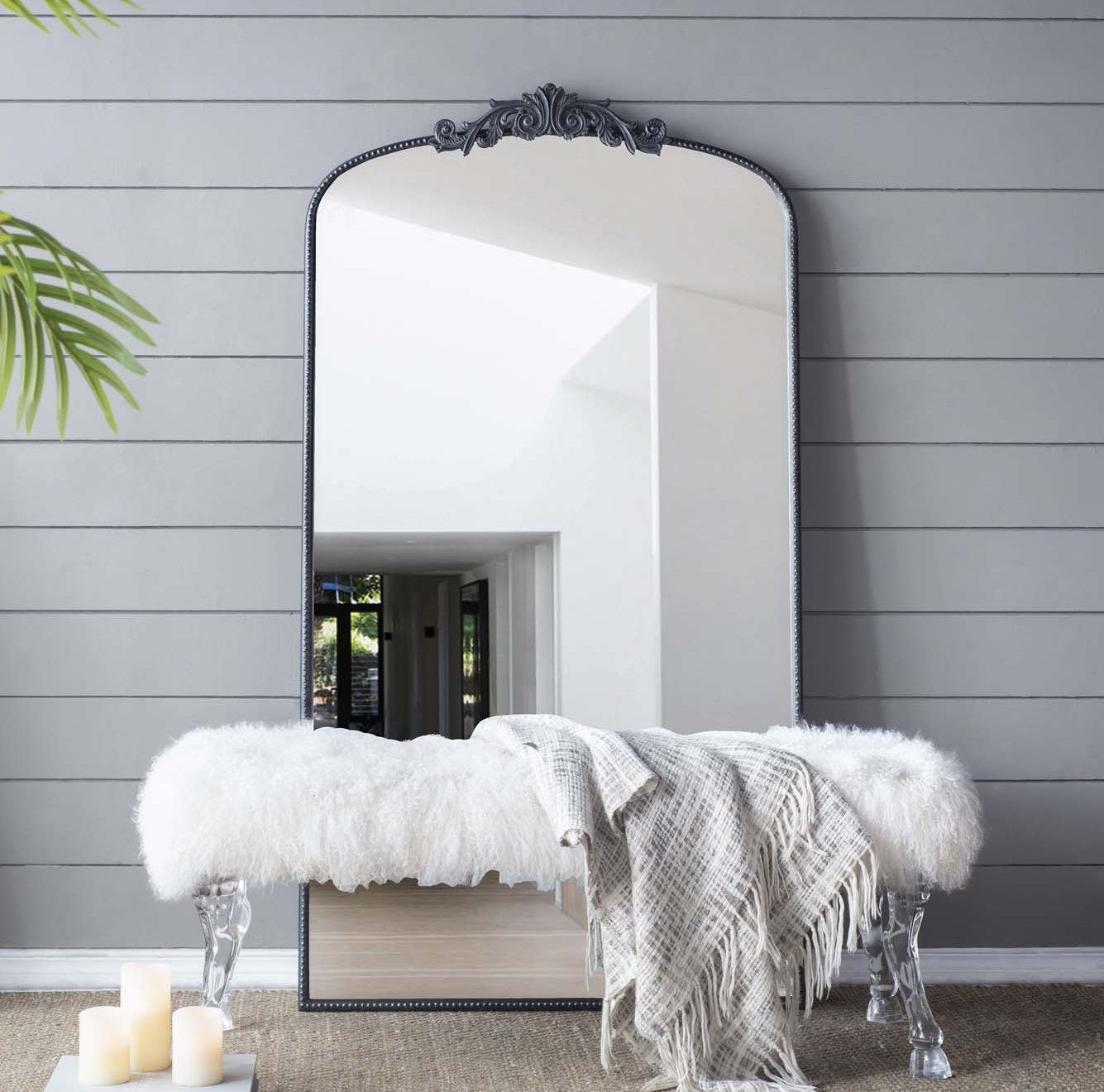 Emmeline Metal Arch Mirror, Black, 66" x 36"