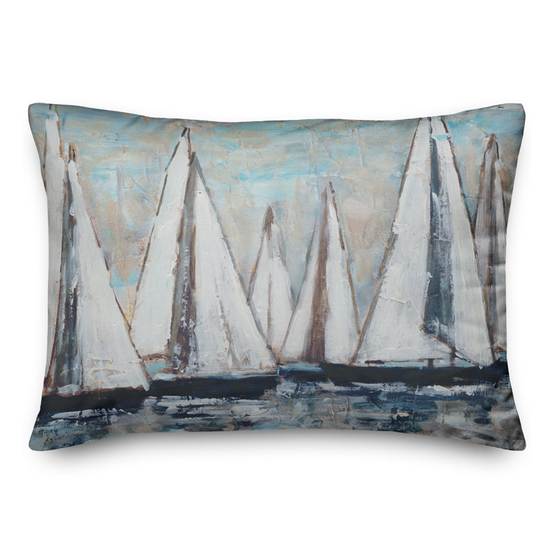  Painterly Sailboats Outdoor Rectangular Pillow Cover & Insert, Blue
