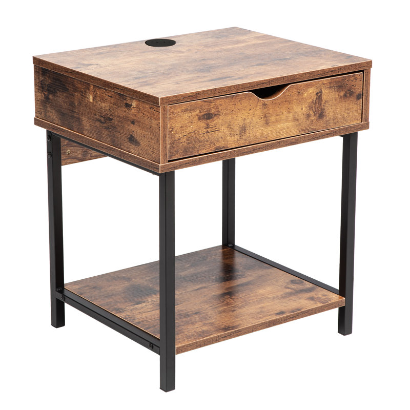 Kila Accent Table with Storage - Versatile Small Table for Home Office, Rustic Brown, Black
