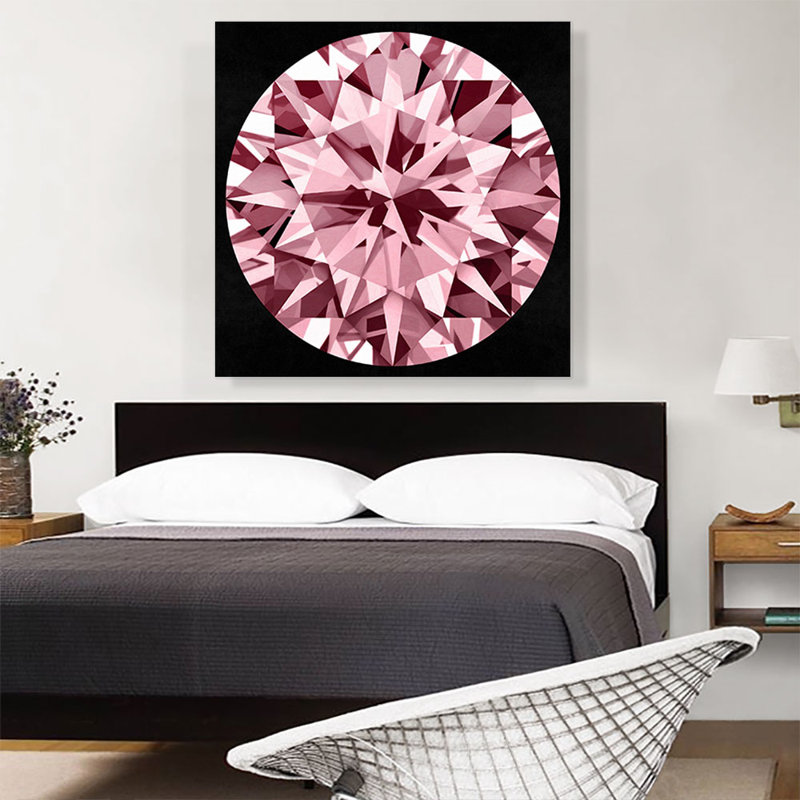 Rose vif sur fond de diamant rond brillant, impression sur toile tendue, H 36 po x l 36 po x P 0,75 po