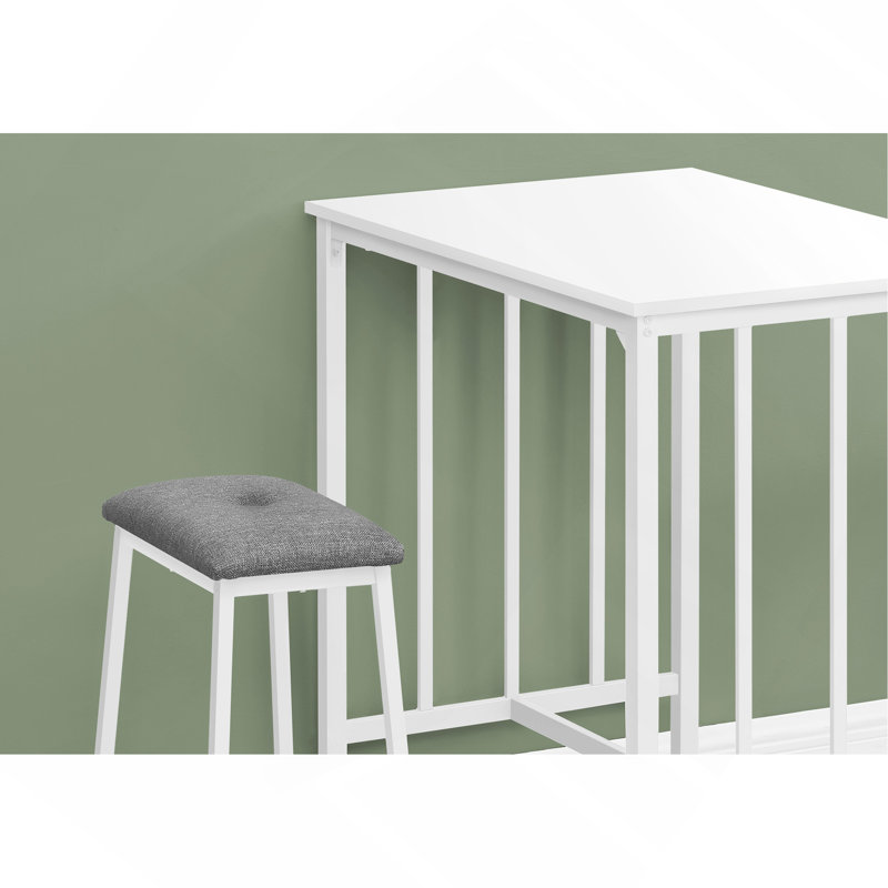 Ensemble de salle à manger 3 pièces contemporain, hauteur comptoir rectangulaire, bois blanc, meubles de salle à manger, Gris
