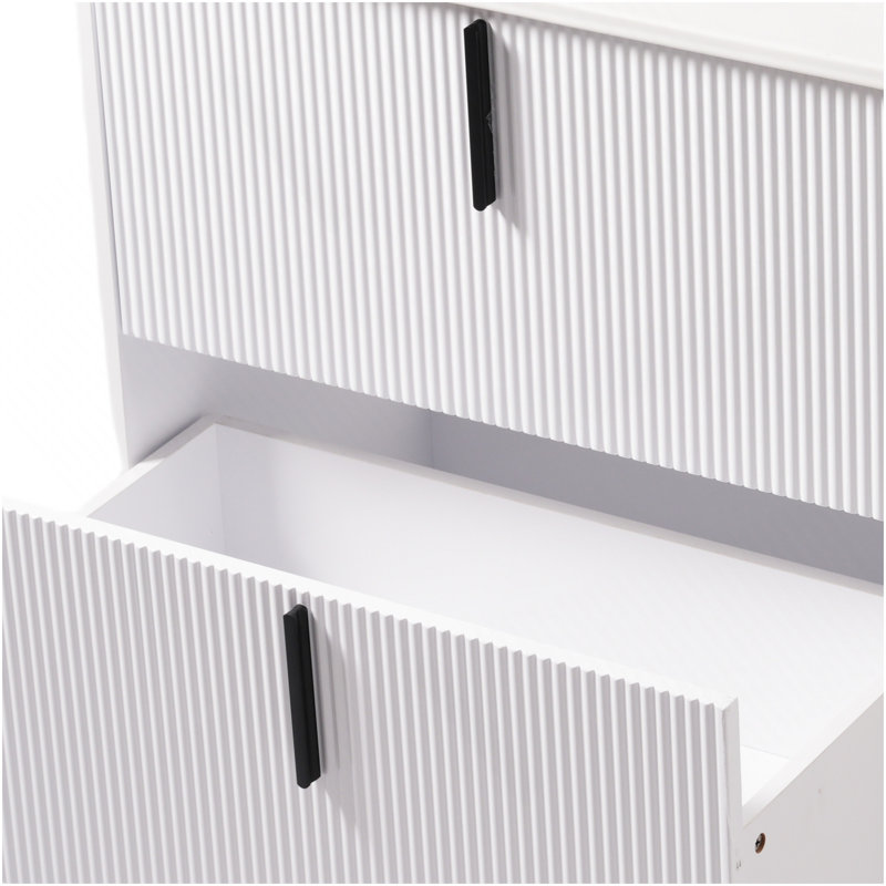 Meuble-lavabo de 30 po avec lavabo en céramique et tiroirs pleine extension, glissières de tiroir encastrées à fermeture en douceur, conception cannelée, blanc