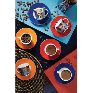 Lorren Home Trends 12 Piece 2oz Espresso Cup and Saucer Set, Service for 6 - Blue