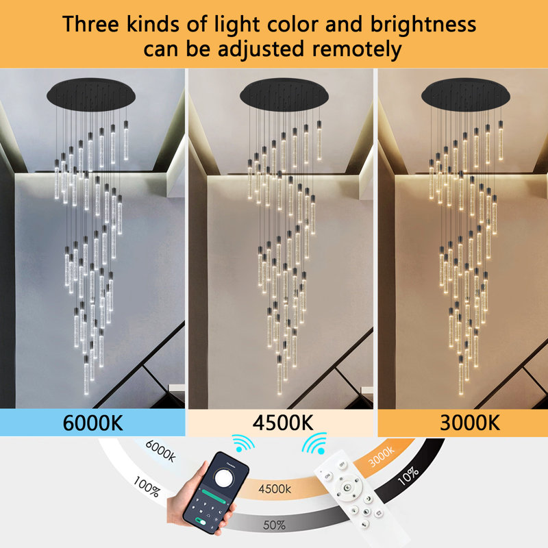 Lustre en cristal, Noir, 36, H 196 po x l 27,5 po x P 27,5 po