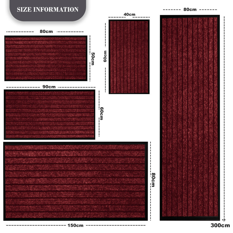 High Quality Non-Slip Indoor/Outdoor Door Mats, Burgundy, 80cm W x 300cm L