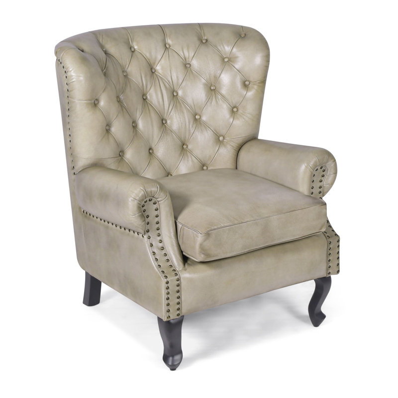 Genuine Leather Upholstered Armchair in Grey