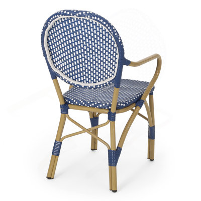 Outdoor Aluminum French Bistro Set In Dark Cyan, White And Bamboo Finishes