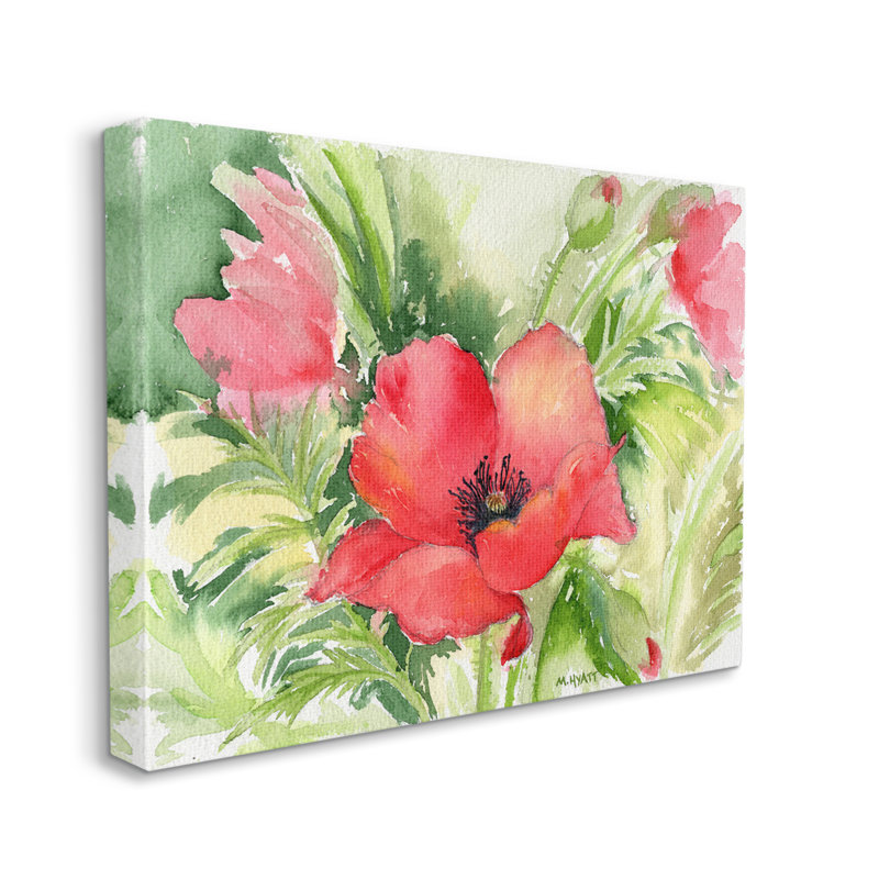 " Poppies Surrounded By Soft Greenery " by Melissa Hyatt LLC, 24" H x 30" W, Wrapped Canvas