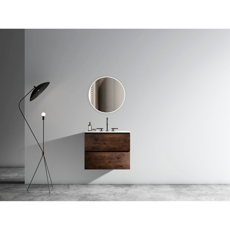 Walnut Bathroom Vanity With Ceramic Sink 24" - Spacious, Silent, And Elegant Modern Vanity: Sink, Silent Comfortable, Walnut