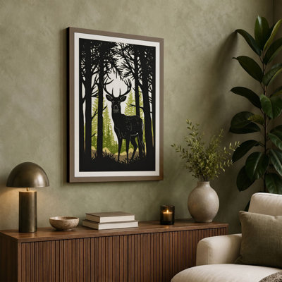 Deer in Woodland Frame Japandi - Wrapped Canvas