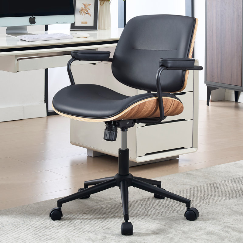 Upholstered Swivel  Office Chair with Adjustable Back, Black