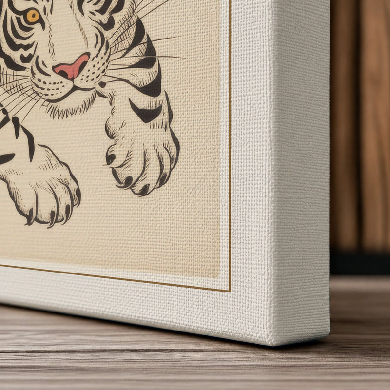 Tiger and Serpent Japandi 1 Piece Wrapped Canvas Wall Art, 18x12 - 45.7 x 30.5 cm, Cream Border