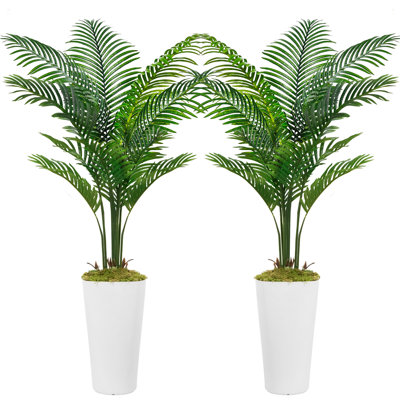 Faux Palm Plants, Pre Potted Fake Greenry Palm Tree For Home Decor(Set Of 2)