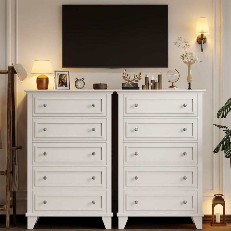 48" Tall 5-Drawer Wood Dresser – Modern Chest Organizer with Deep Drawers & Metal Handles for Bedroom, Living Room, Hallway