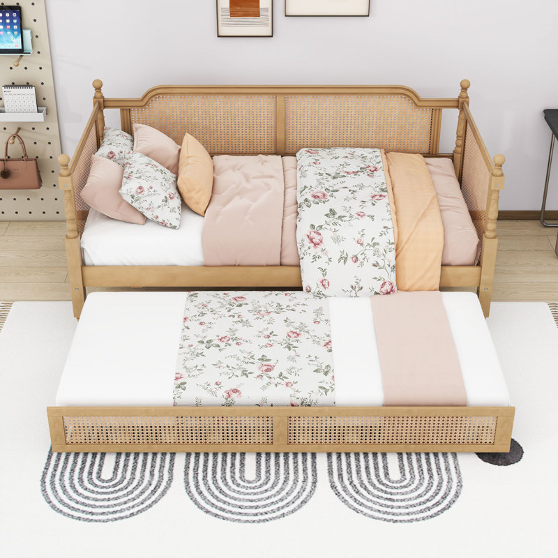 Wood Daybed with Trundle and Slats, Twin, Antique Walnut