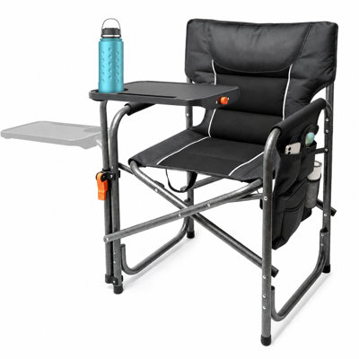  Chaise de camping pliante avec table d'appoint, chaise de réalisateur portable d'extérieur avec table réglable