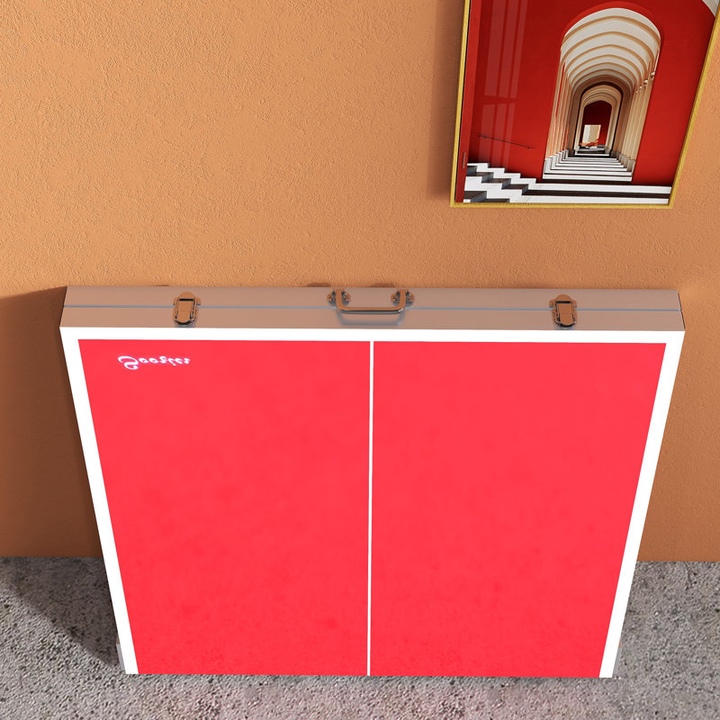 Soozier Foldable Table Tennis Table (Paddles Included), Red